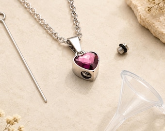 Personalized Birthstone Urn Necklace • Heart Keepsake Pendant for Ashes • Memorial Jewelry • Sympathy Gift