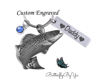 Fish Urn Necklace: Stainless Steel Cremation Jewelry, Sympathy Gift