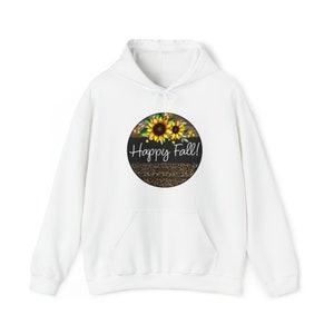 Happy Fall Hoodie / Sunflowers and leopard print / Unisex Heavy Blend™ Hooded Sweatshirt