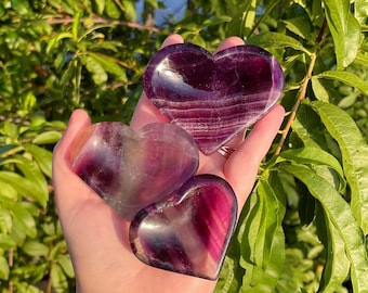 Bols à découper en forme de coeur en fluorite à bandes arc-en-ciel