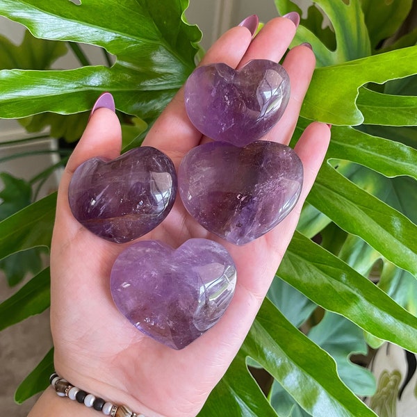 Purple Clear Smoky Amethyst Quartz Carving Crystal Hearts