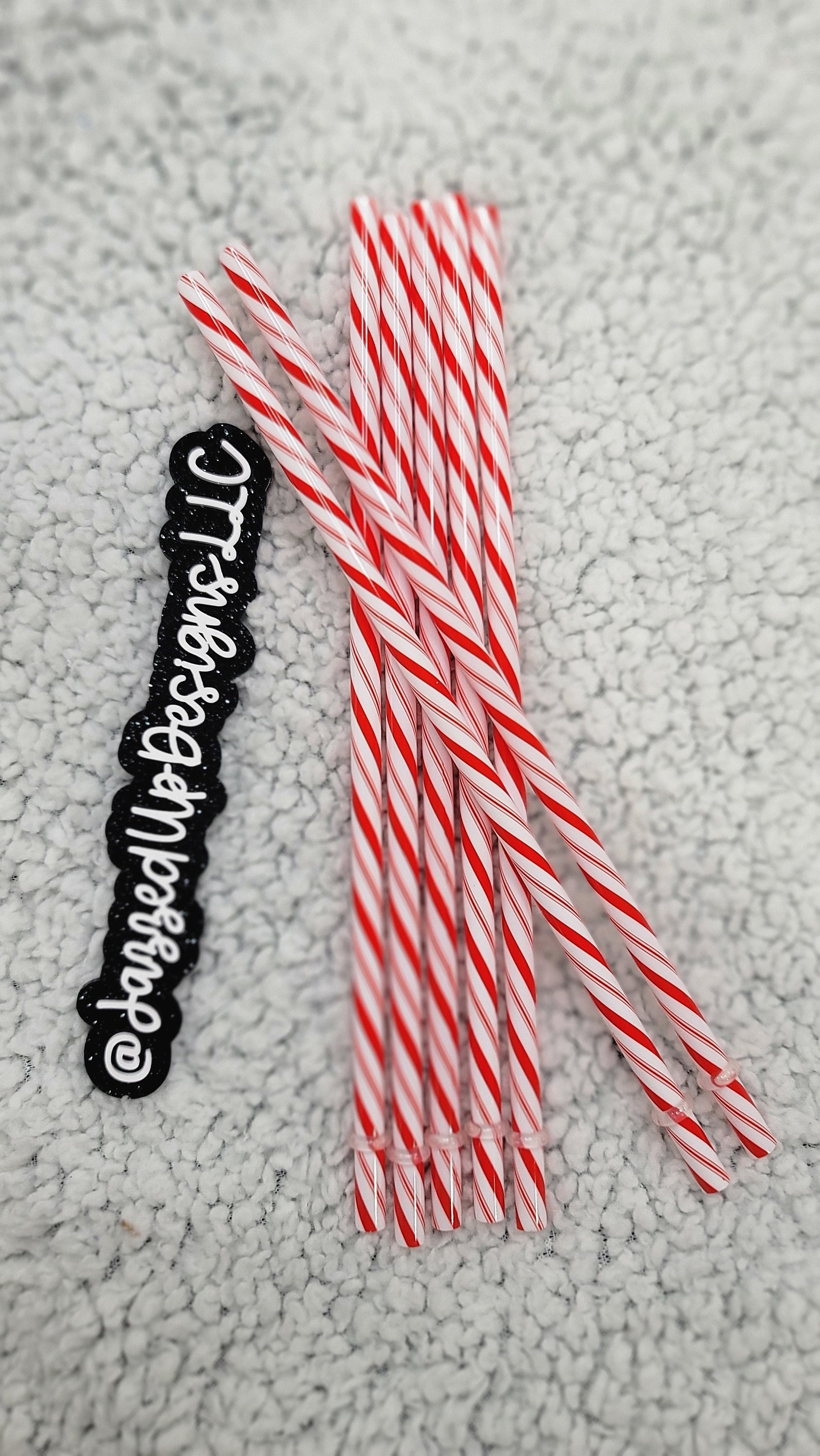 Candy Cane Reusable Plastic Straws 12ct