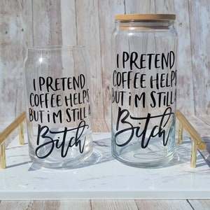 Funny Iced Coffee Glass: Sarcastic Adult Humor Glass Mug with Bamboo Lid image 5