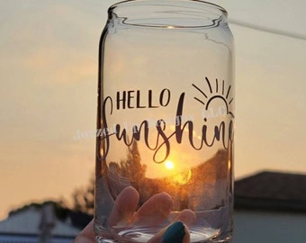 Iced Coffee Glass, Glass Coffee Cup, Beer Can Glass/Can Glass, Glass Coffee Mug, Hello Sunshine, UV Color Changing Design