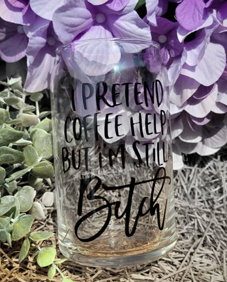 Funny Iced Coffee Glass: Sarcastic Adult Humor Glass Mug with Bamboo Lid image 2