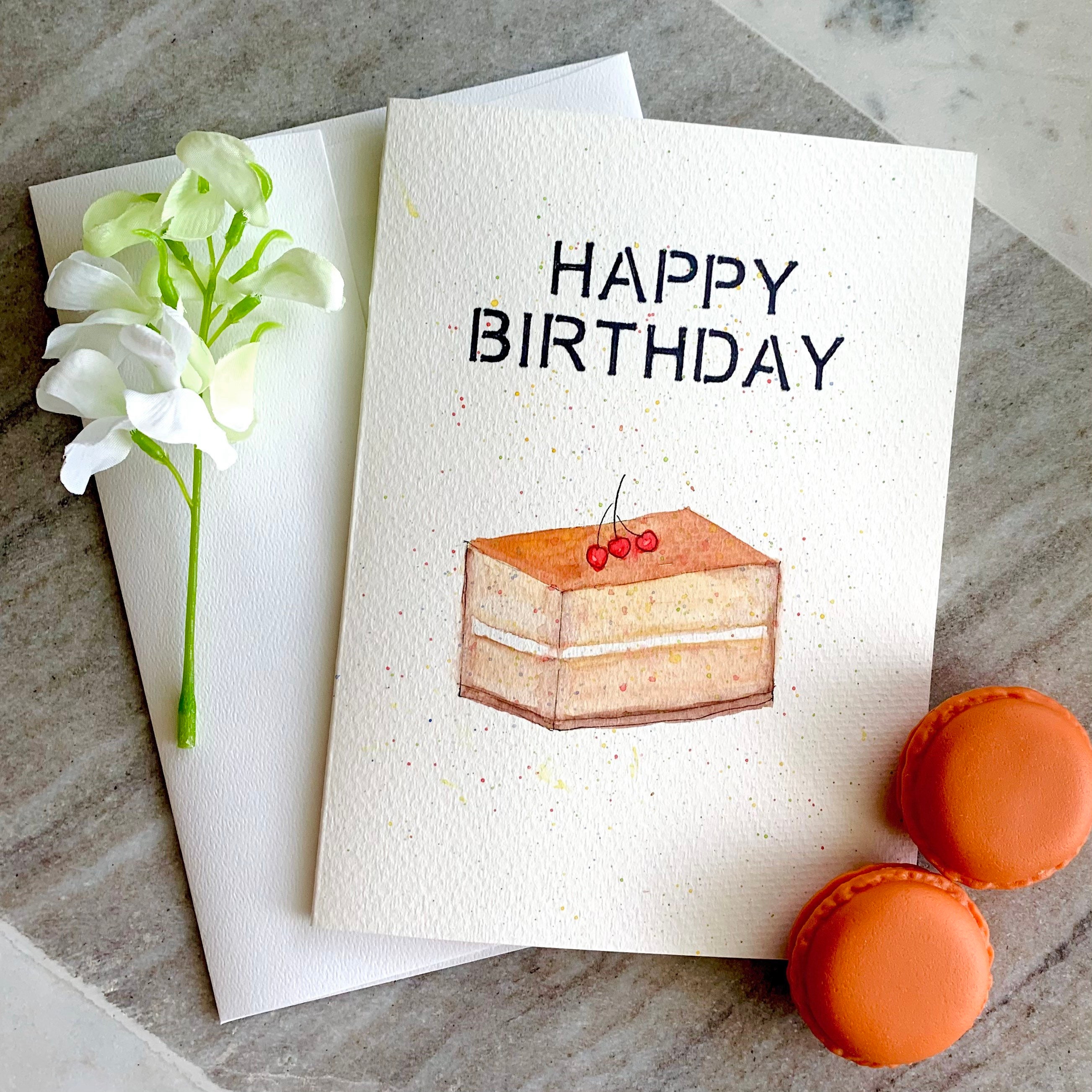 Hand Painted Watercolor Birthday Card Chocolate Mini Cake Etsy