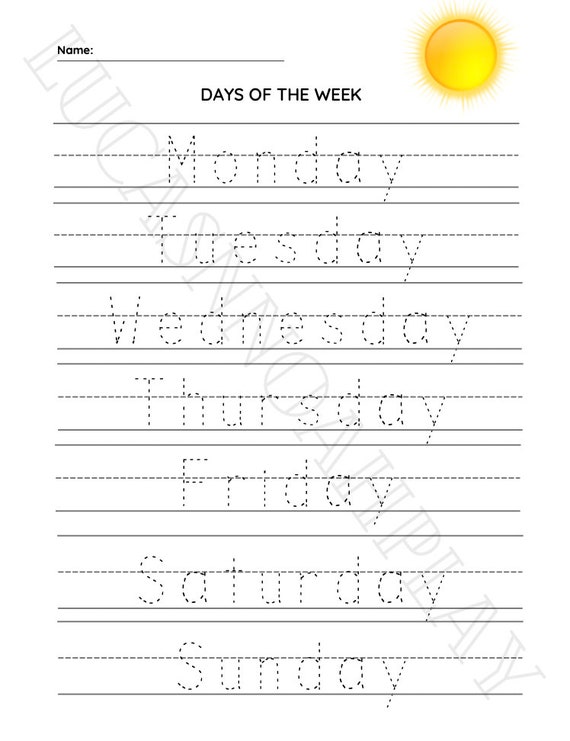 Days. Dias. Spanish/English. Educational Worksheet. Trace