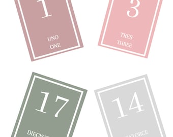 Printable Number Flashcards 1 - 20 SPANISH/ENGLISH