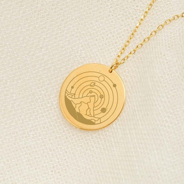 Mountain & Solar System Necklace, Gifts for Her, 14K Gold Necklace for Woman, Wanderlust Jewelry, Mothers Day Gifts, Valentines Day Gifts