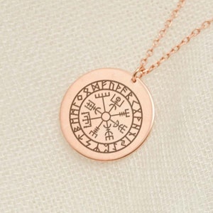 Vegvisir Necklace, 14K Solid Gold Viking Compass, Norse Runes Pendant Protection Amulet, Sterling Silver Viking Jewelry, Norse Mythology