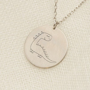 Engraved Dinosaur Necklace for Women & Kids, 14K Solid Gold Dinosaur Necklace Jewelry, Custom Dinosaur Cartoon Pendant, Dinosaur Jewelry