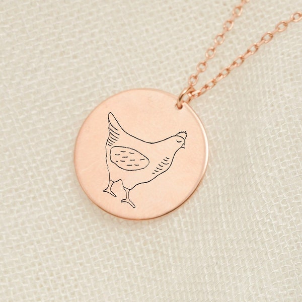 Chicken Necklace, Chicken Jewelry, Chicken Themed Gifts, Women's Chicken Necklace, 14K Gold Cartoon Charm, Caricature Necklace, Gift for Her