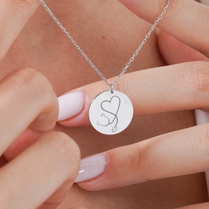Dainty Medical Necklace Doctor Gift Necklace Gift for Nurse Nurse Necklace Stethoscope & Heartbeat Necklace, Gift for Her, Gold Medical Disc