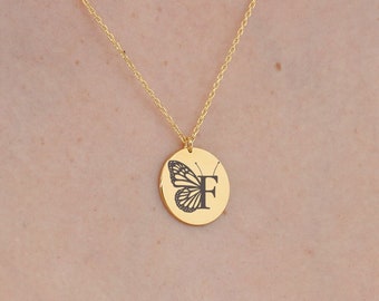 Valentines Day Gift For Her 14K Gold Butterfly Necklace For Women Custom Gold Jewelry, Personalized Necklace, Initial Necklace, Name Jewelry