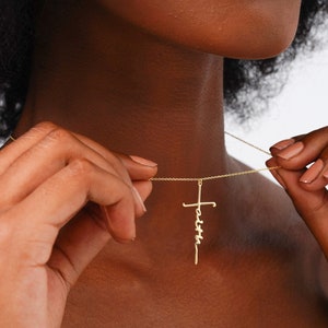 Faith Necklace, 14K Solid Gold Necklace, Faith Cross Jewelry, 925 Sterling Silver Necklace,Christian Religious Gift For Women,Christmas Gift