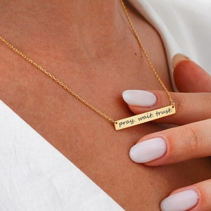 Faith Necklace for Women, Pray Wait Trust Necklace,Christian Gift Sterling Silver Christian Necklace Best Friend Gift Christmas Gift For Her
