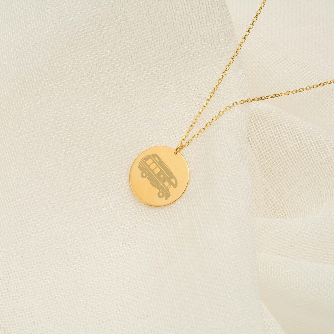Camper Necklace, Camping Jewelry, 14K Gold Camper Charm Necklace