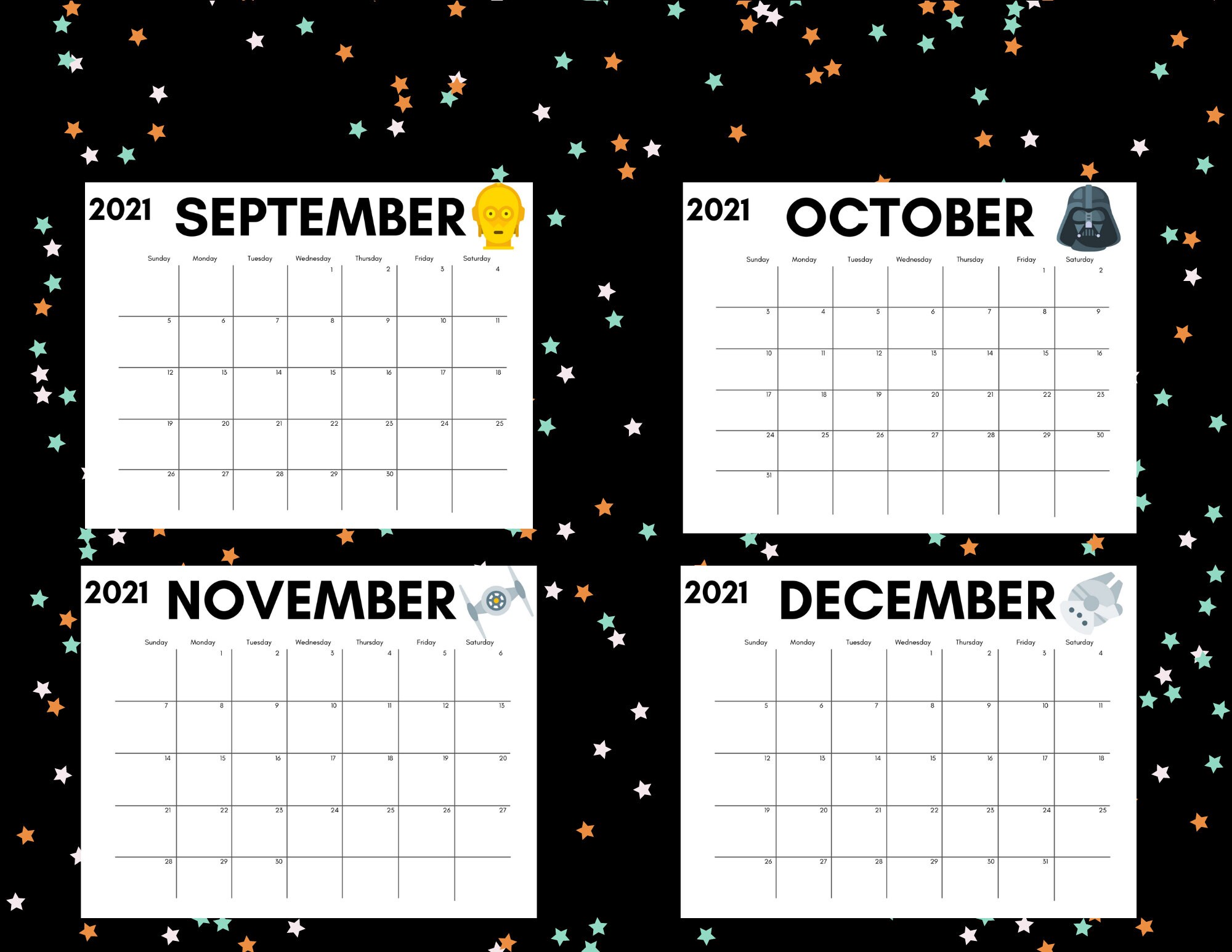 2021 Star Wars Calendar PDF Instant Digital Download 8.5x11 | Etsy