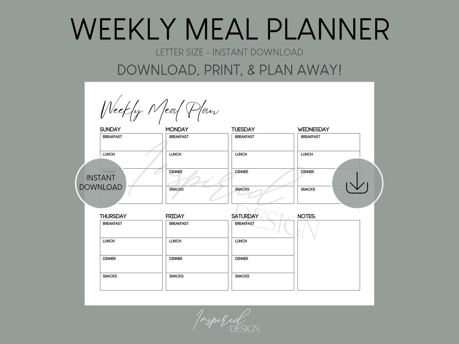 Printable Weekly Meal Planner | Meal Tracker & Food Journal | A4/a5 ...