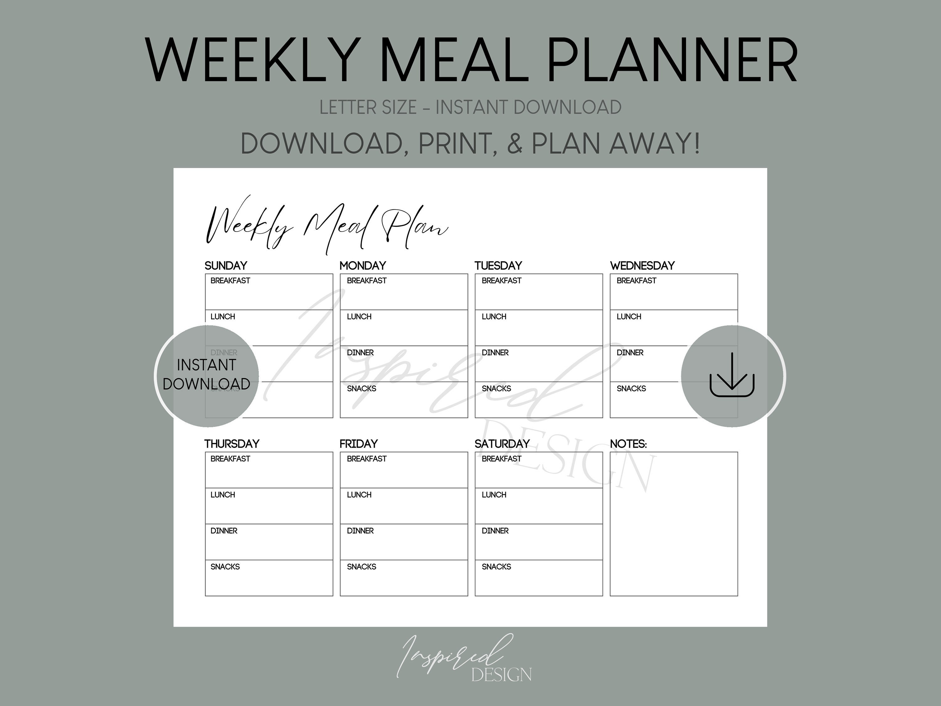 Printable Weekly Meal Planner | Meal Tracker & Food Journal | A4/a5 ...