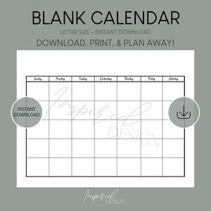 Printable Blank Month Calendar, Routine, Goals, Meal Plan, Organized Planner, A4/A5/Letter/Half Size, Instant Download, Minimalist Design