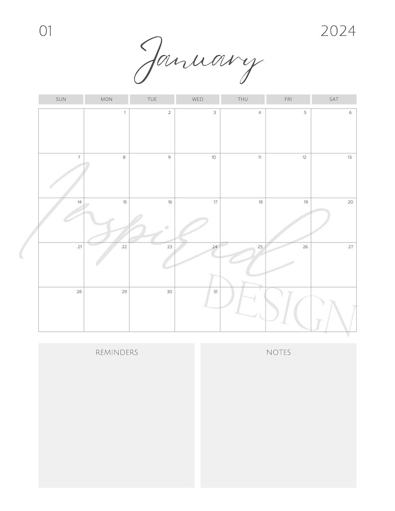 Printable Blank Yearly Calendar 12 Months, Routine, Goals, Organized ...