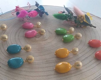 Dangling earrings ~ Annita ~ irregular pebbles opaque resin