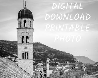 Digital Download Printable Photo Dubrovnik Stradun From The City Walls, Black and White, Croatia - Printable Wall Art Instant Download