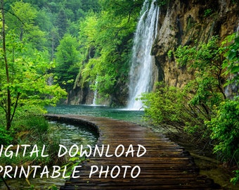 Digital Download Printable Photo Walking Through Waterfalls - Plitvice Lakes National Park, Croatia - Printable Wall Art Instant Download