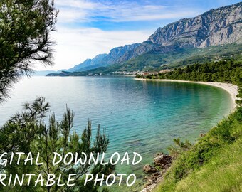 Digital Download Printable Photo Makarska Riviera White Stone Beach, Dalmatian Coast, Croatia - Printable Wall Art Instant Download