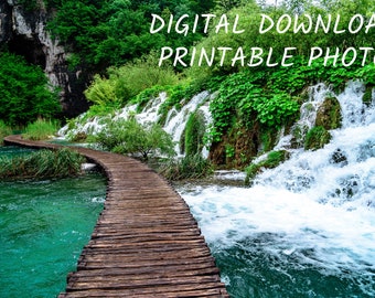 Digital Download Printable Photo Walking Through Waterfalls - Plitvice Lakes National Park, Croatia - Printable Wall Art Instant Download