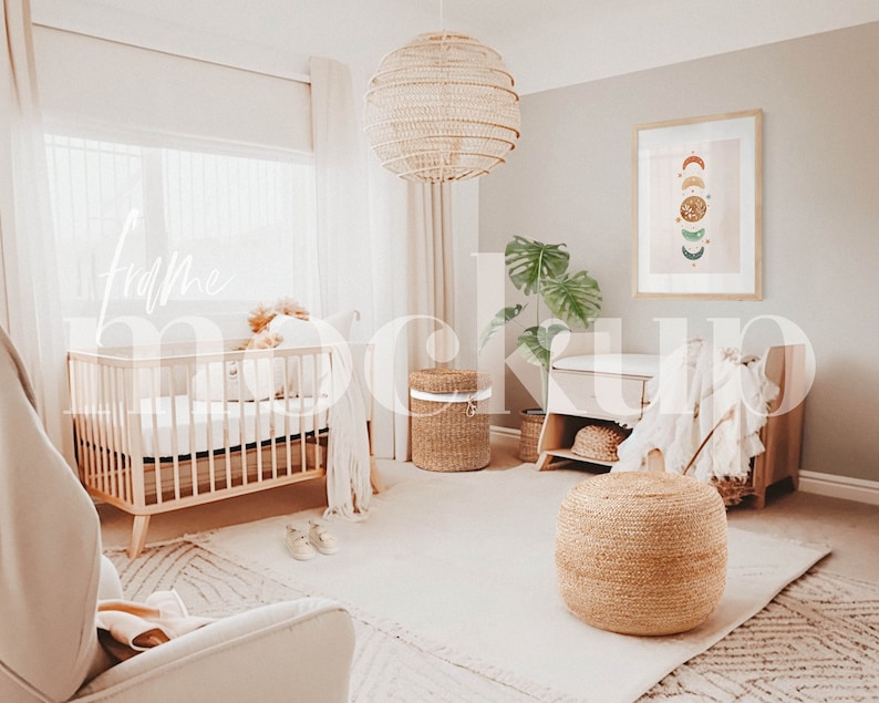 Nursery Mockup, Wooden A3 frame mockup, Baby Room Mockup Interior, Wall Art Mockup