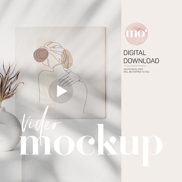 Video mockup, Square canvas mockup, Minimalist Interior, Print Mockup