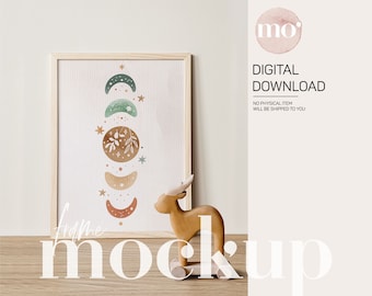 Mockup voor kinderkamer: verhouding van 3 x 4, houten lijst (digitale download)