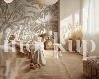 Bedroom Interior Mockup: Wallpaper & Wall Decals PSD (Digital Download)