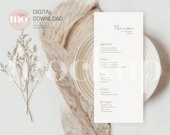 Minimalist Wedding Menu Mockup: 4x9 Card (Digital Download)