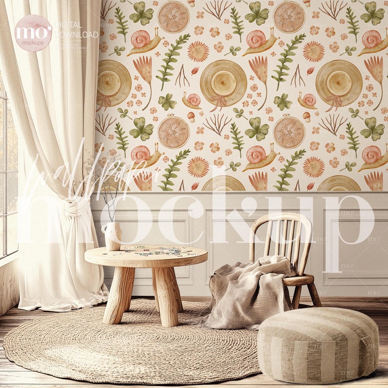 Nursery Wallpaper Mockup, Blank wall mockup, Interior Mockup Template, Wall Decal Mockup, Baby Room Interior Mockup
