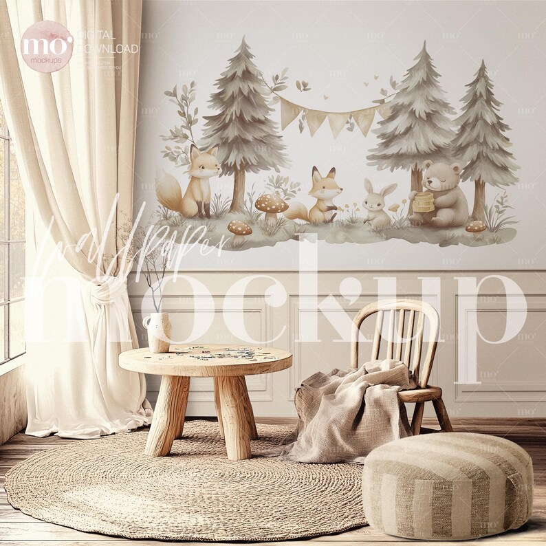 Nursery Wallpaper Mockup, Blank wall mockup, Interior Mockup Template, Wall Decal Mockup, Baby Room Interior Mockup