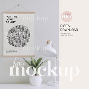 Poster hanger mockup, Wooden hanging poster frame, 5x7 ratio Artwork, Art Mockup, A3 mockup