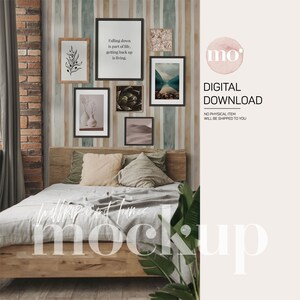 7 Movable frames Mock up, Wallpaper Mockup, Wall mockup, Interior mockup, Frames Mockup, Boho Mockup, Blanc wall bedroom interior mockup