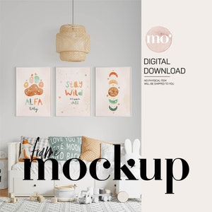 3er Set Kinderzimmer Vertikaler Weißer Rahmen Mockup, Seitenverhältnis 5x7, Poster Mockup, PSD Smart Objekt, PNG
