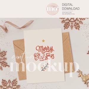 Maqueta de tarjeta de Navidad, plantilla de tarjeta de 7x5, plantilla de tarjeta de felicitación con retrato, maqueta de invitación de Navidad, objeto inteligente PSD, PNG