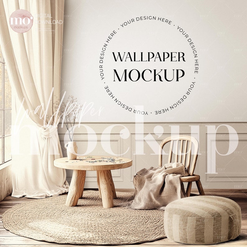 Nursery Wallpaper Mockup, Blank wall mockup, Interior Mockup Template, Wall Decal Mockup, Baby Room Interior Mockup