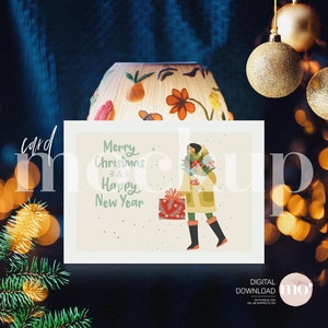 Maqueta de tarjeta de Navidad, Maqueta de tarjeta de felicitación, Maqueta de invitación de Navidad, Objeto inteligente PSD, PNG