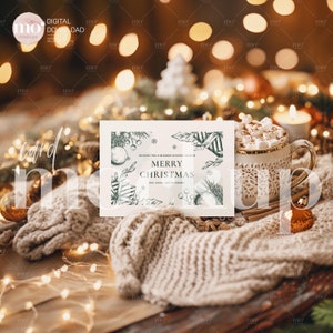 Maqueta de tarjeta de felicitación navideña, maqueta de tarjeta blanca de invierno, psd y png