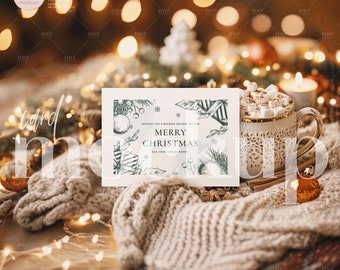 Christmas Card Mockup: Winter Holiday Scene (PSD & PNG)