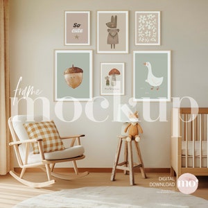 Nursery Frame Mockup: 6 Vertical Wood Frames (Digital Download)