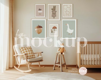Nursery Frame Mockup: 6 Vertical Wood Frames (Digital Download)