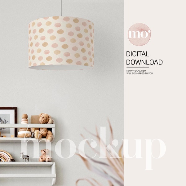 Lampshade Mockup, Nursery Lamp Mockup, Drum Light Shade Mockup, Kids' Bedroom Light Mockup, Pendant Lamp for Kids Mockup