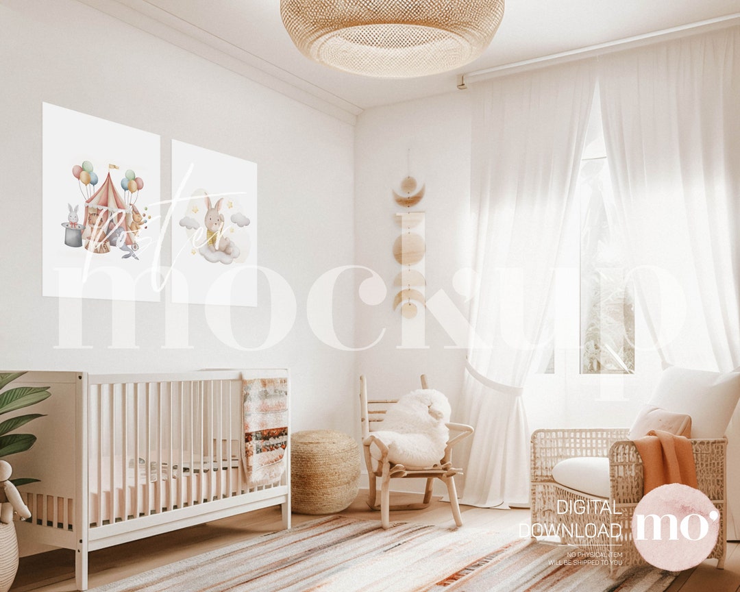 Set of Two Nursery Vertical Poster Mockup, A3 Mockup, Baby Room Posters